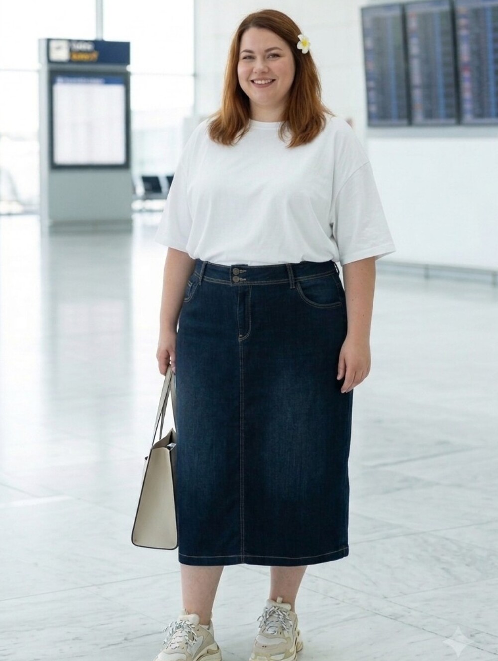 CJ Banks💋Dark Blue Denim Midi Skirt Front&Back Pockets Button Detail Sz 24W